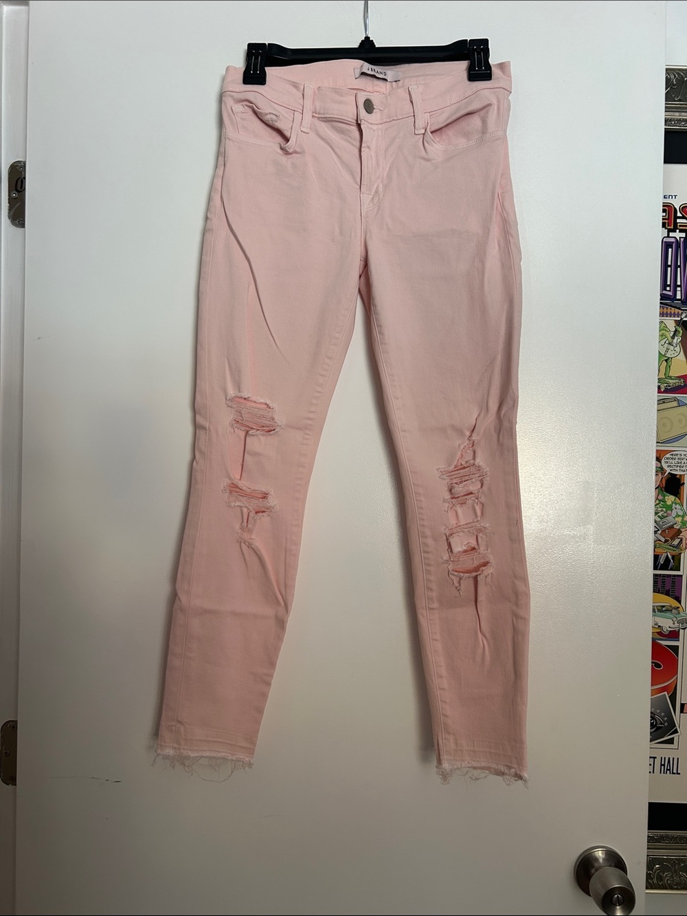 J Brand Light Pink Distressed Skinny Jeans
